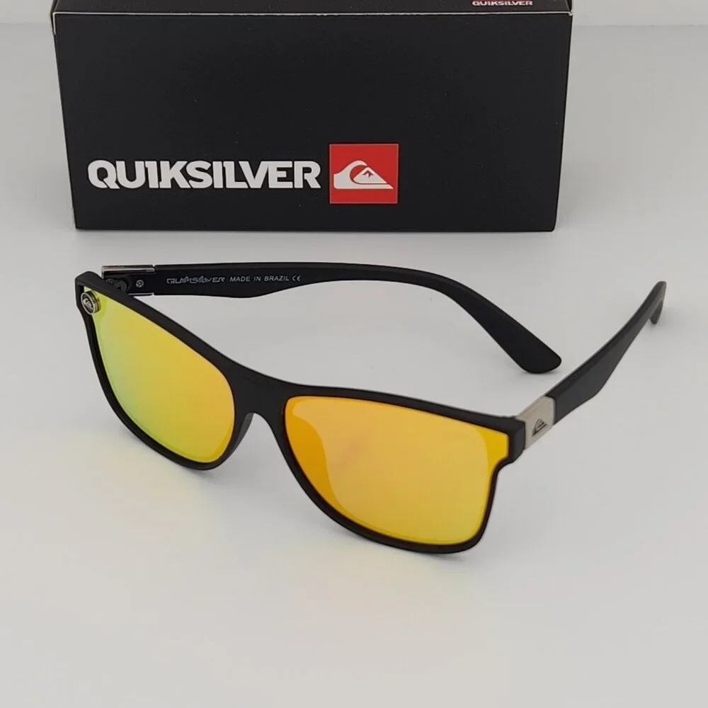 Quiksilver Round Flat Lens Sunglasses Matte Black Frame Orange Mirror Lens Q30
